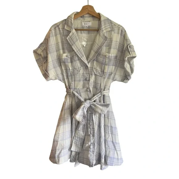 Mable Plaid Button Front Belted Mini Dress - Picture 1 of 7